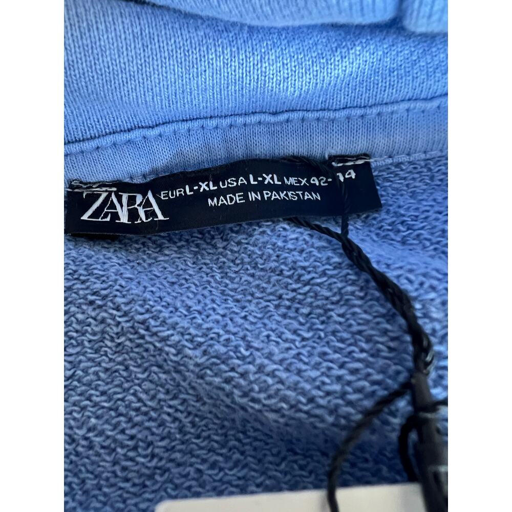 NWT Zara Denim Stone Washed Long Sleeve Quarter Zip Kangaroo‎ Pocket Hoodie L-XL - Picture 8 of 9